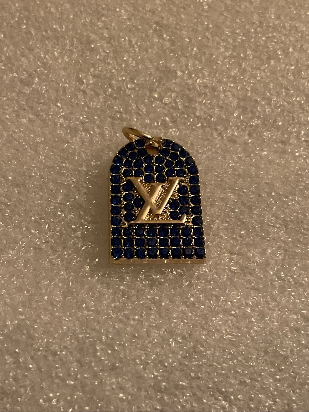 Louis Vuitton Blue Crystal Pavé LV Charm Gold Tone Rare Designer Component
